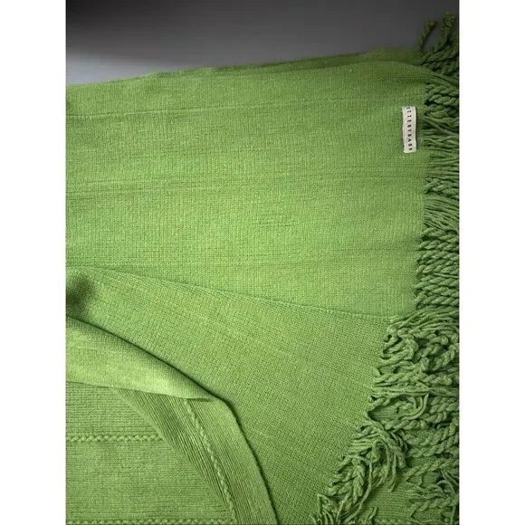 Pottery Barn knit throw blanket green fringe tassel - Picture 7 of 7